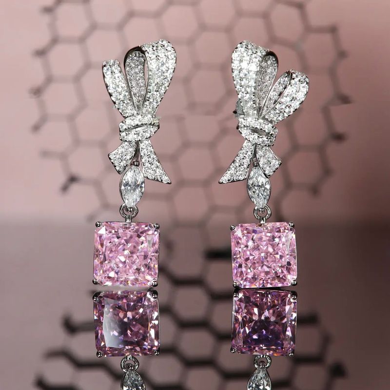 Mode Rosa Gelb Diamant Anhänger Voller Diamant Bogen Kupfer Ohrringe