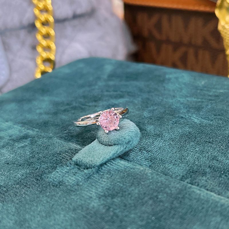 Fashuion Einfacher Eingelegter Rosafarbener Diamant Kombinierter Zirkonia-kupferring