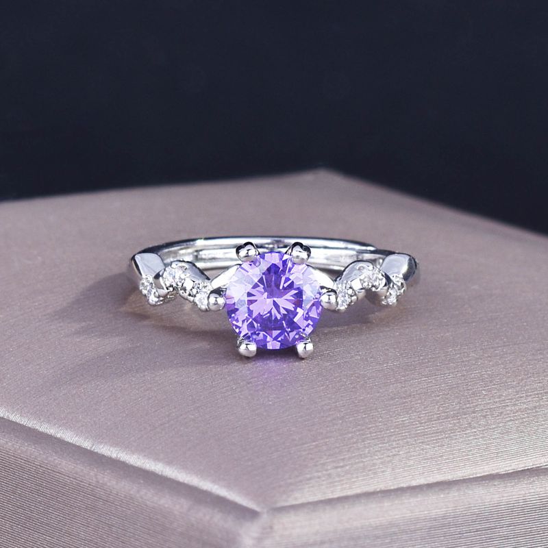 Fashion Moissanite Opening Ring Purple Diamond Copper Ring