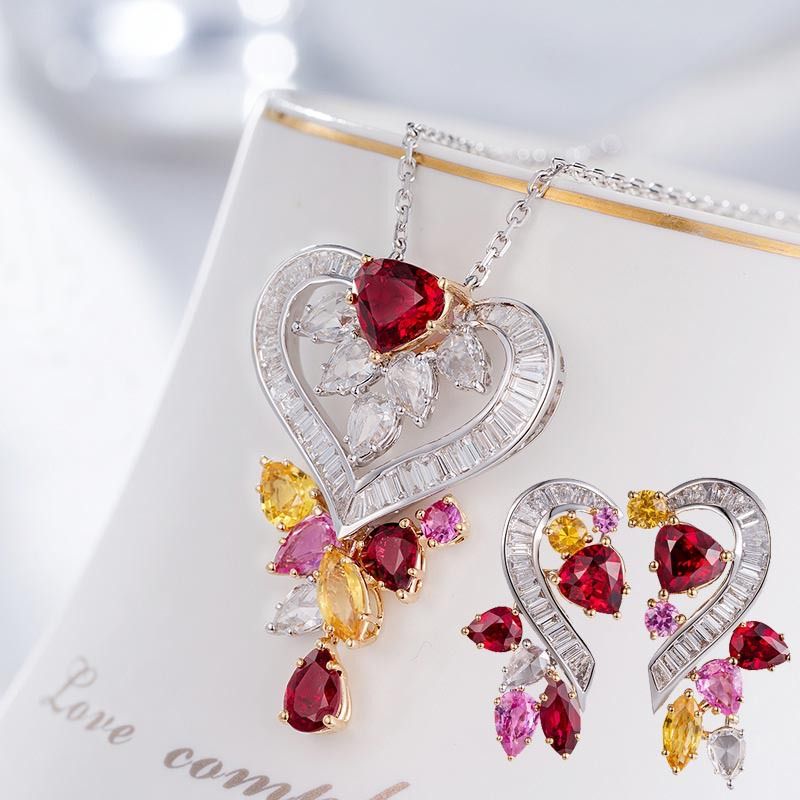 Mode Licht Luxus Voller Diamant Rubin Anhänger T Quadrat Diamant Ohrringe Weiblich