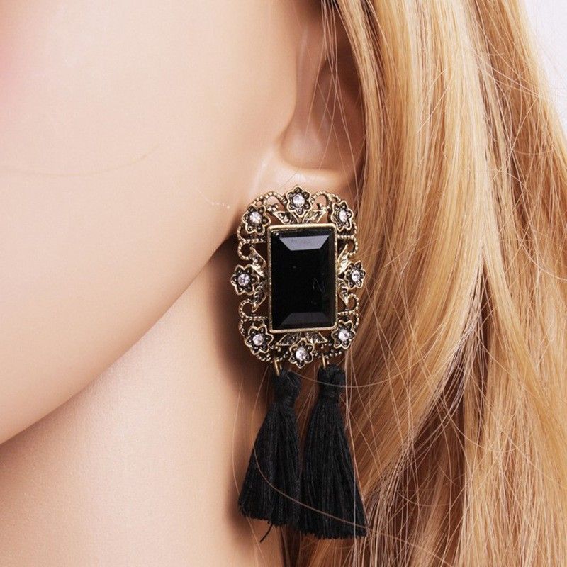European And American Style Tassel Geometric Inlaid Diamond Earrings Jewelry
