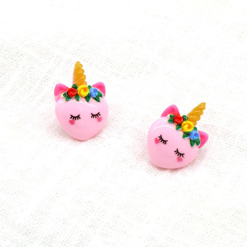 Pendientes De Unicornio De Dibujos Animados De Resina Rosa De Moda Coreana