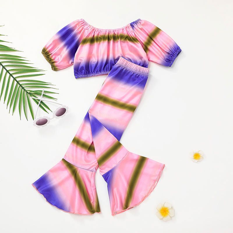 Cross-border European And American Girls Tie-dye Pullover Suit Sexy Girls Long-sleeved Top + Flared Pants Two-piece Set
