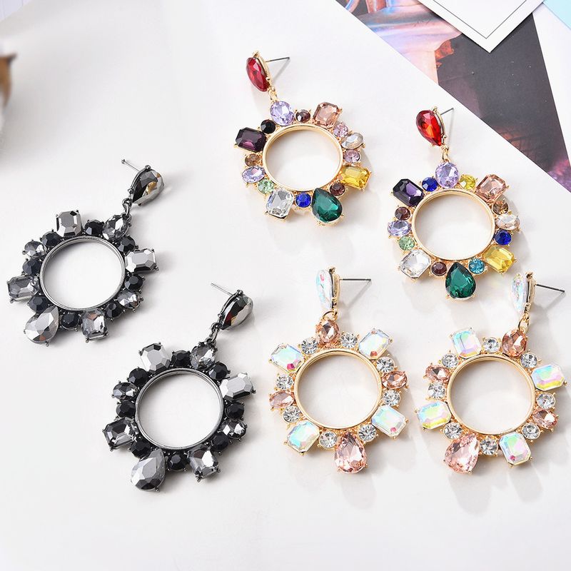 European And American Style Exaggerated Geometric Alloy Diamond Earrings Wholesale