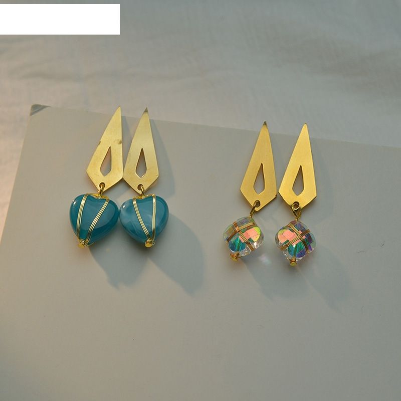 Fashion Gemstone Geometric Retro Simple Earrings Copper Earrings