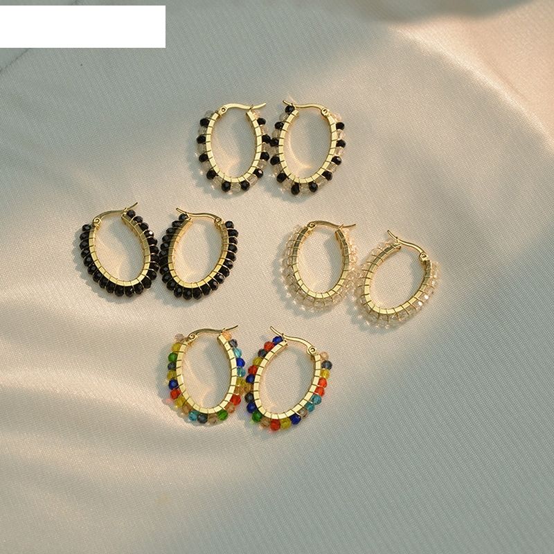 Boucles D&#39;oreilles En Perles De Cristal De Mode Boucles D&#39;oreilles En Acier Inoxydable Colorées Rétro