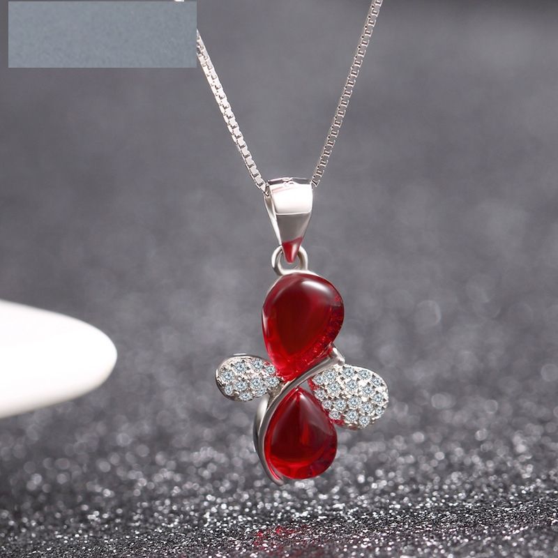 Fashion Necklace Accessories S925 Silver Inlaid Zircon Crystal Butterfly Pendant