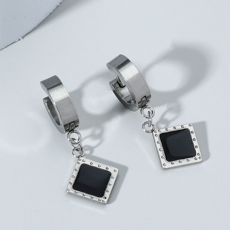 Retro Black Square Earrings Simple Flower Round Alloy Ear Drop