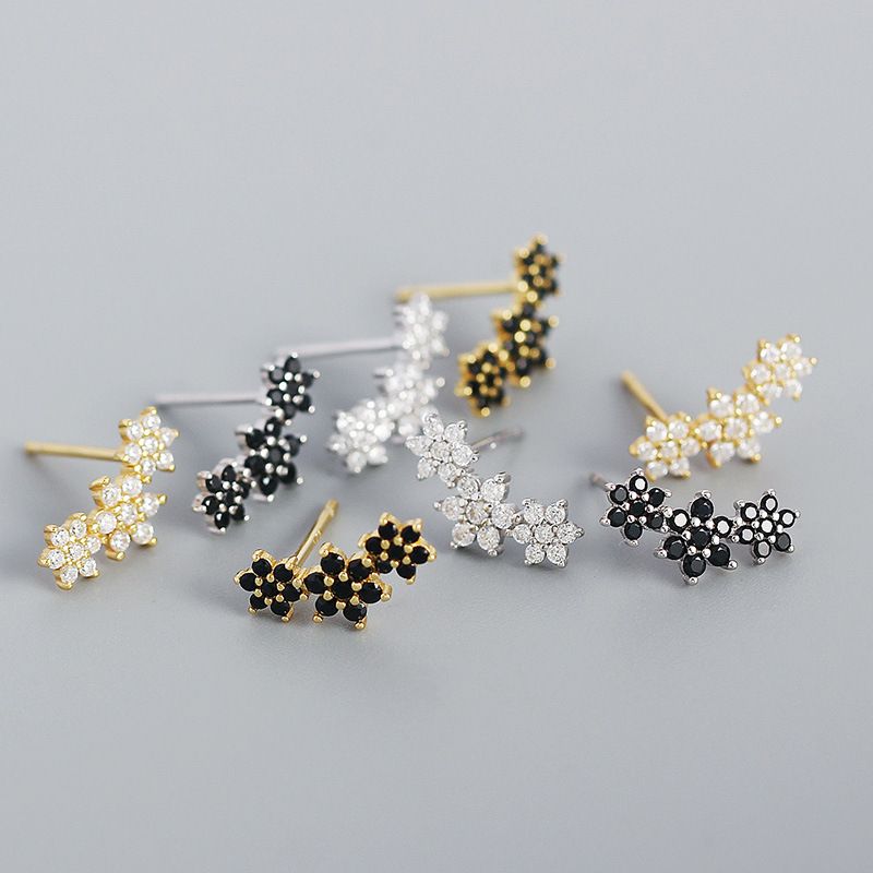 Fashion Contrast Color S925 Silver Geometric Flower Zircon Earrings Wholesale