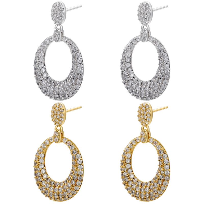 Fashion Micro-set Zircon Full Diamond Oval Earrings Geometric Copper Earrings