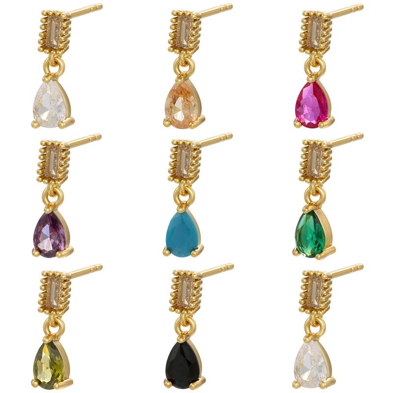 Boucles D&#39;oreilles Pendantes En Forme De Goutte De Zircon Micro-serti À La Mode Boucles D&#39;oreilles En Cuivre Avec Diamants Colorés