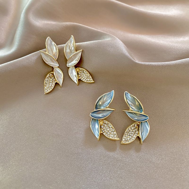 Fashion Leaf Earrings Full Diamond Drop Oil Earrings Alloy Earring
