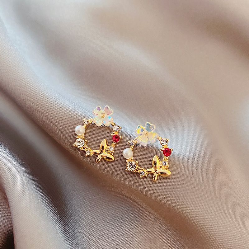 Fashion Flower Butterfly Zircon Simple Diamond-studded Earrings Copper Ear Jewelry