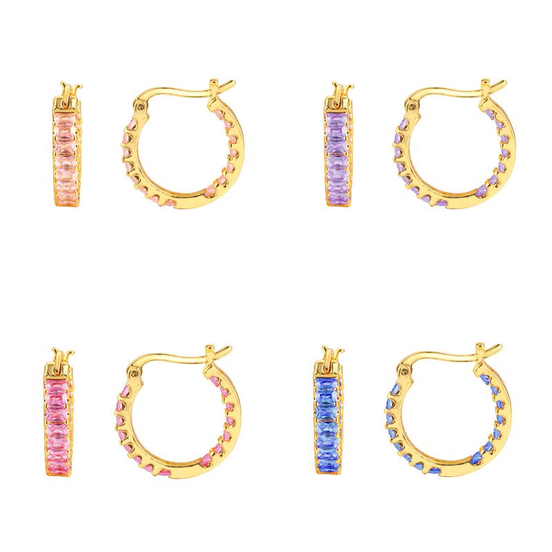 Vintage Multi-color Zircon Simple Hoop Copper Earrings Wholesale
