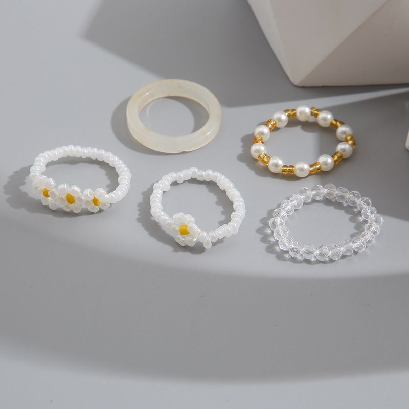 Europäische Und Amerikanische Einfache Mode Blumenperlen Perlenring 5-teiliges Set