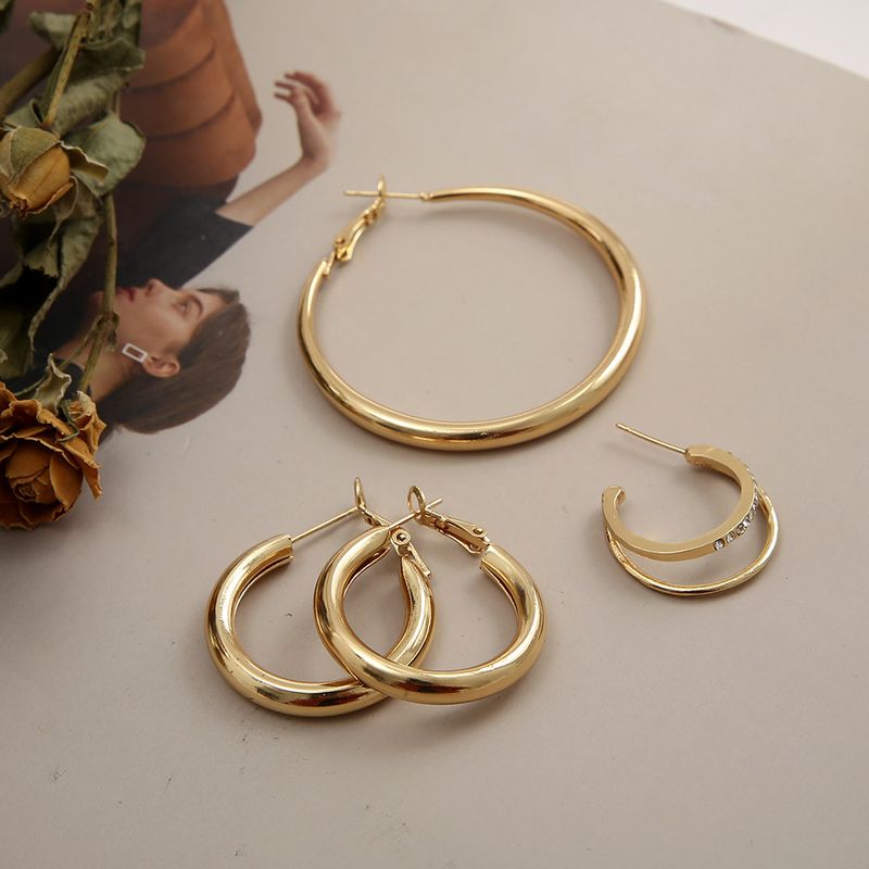 New Fashion Jewelry 4 Pairs Of Double-layer Rhinestone Hoop Earrings