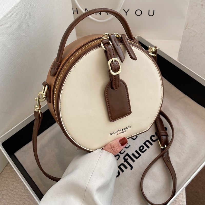 New Fashion Contrast Color Messenger Texture Shoulder Round Bag