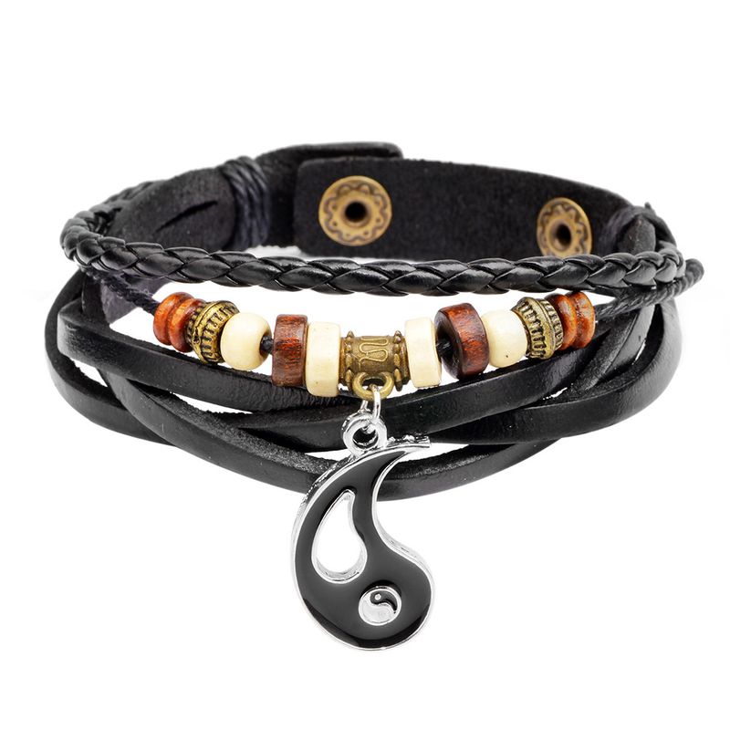 Bracelet Perlé À La Main En Alliage De Cuir Rétro Tai Chi Vintage