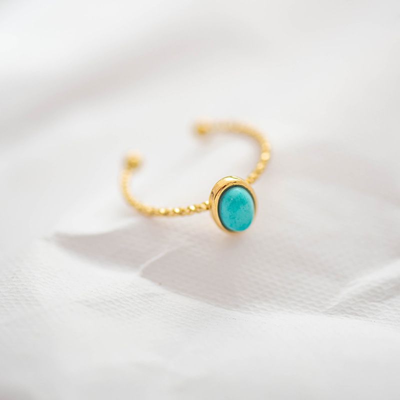 Simple Design Turquoise Inlaid Stainless Steel Retro Ring