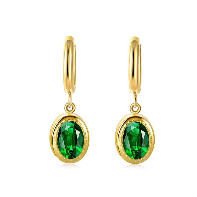 Emerald Zircon Ear Buckles Titanium Steel Oval Geometric Earrings