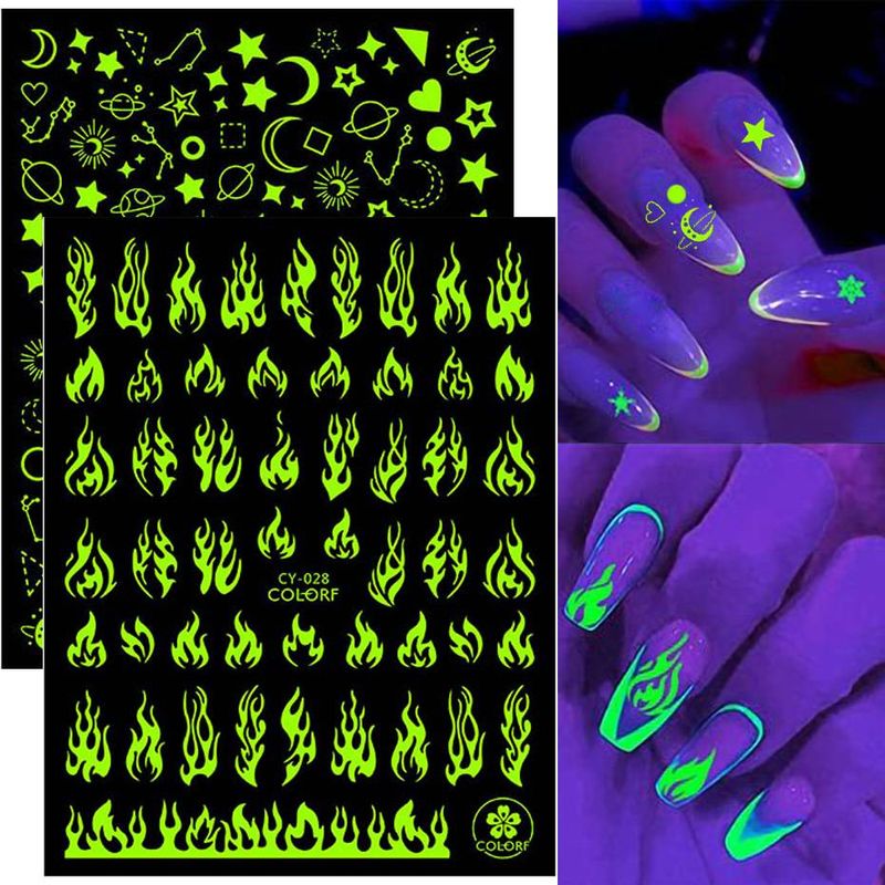 Luminous Manicure Stickers Ins Net Red Flame Numbers Letters Leaves Flower Nail Stickers