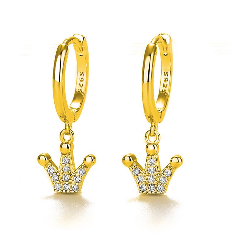 Fashion S925 Silver Needle Crown Full Zircon Copper Hoop Earrings Wholesale