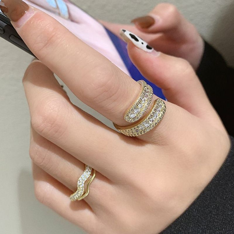 Korean Niche Open Ring Female Fashion Copper Micro Diamond Multi-layer Ring Female