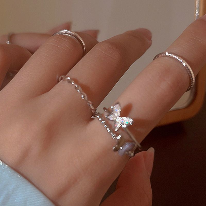 Nuevo Conjunto De Anillos Anillo De Articulación De Mariposa Ajustable De Moda Anillo De Dedo Índice Geométrico De 4 Piezas