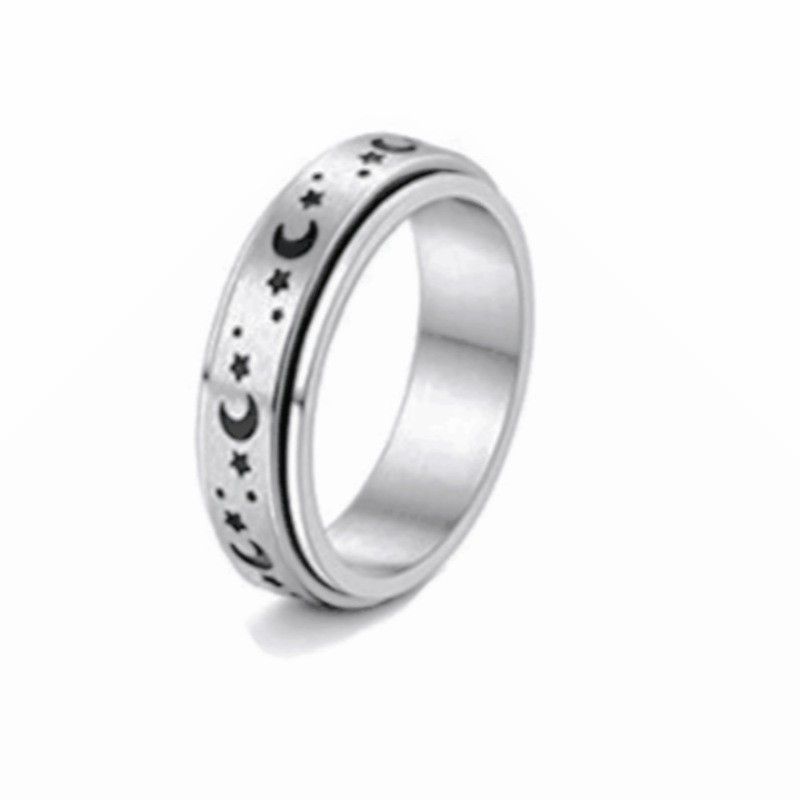 Double-layer Rotatable Titanium Steel Star-moon Ring Fashion Decompression Ring Ring