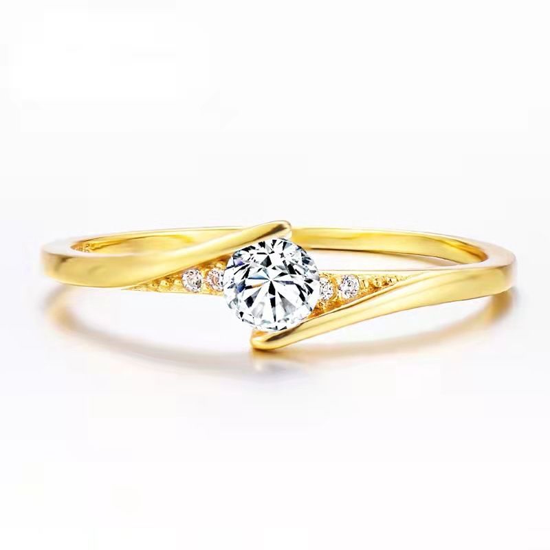 New European And American Gold-plated Inlaid Three-dimensional Zircon Fine Ring