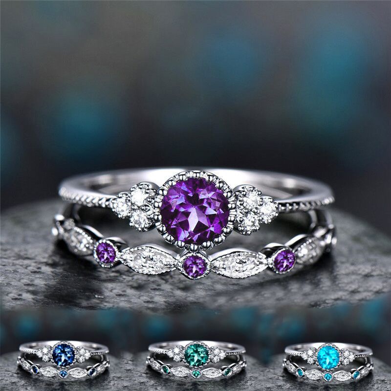 Fashion Zircon Ladies Rings Two-piece Micro-set Emerald Ring Jewelry
