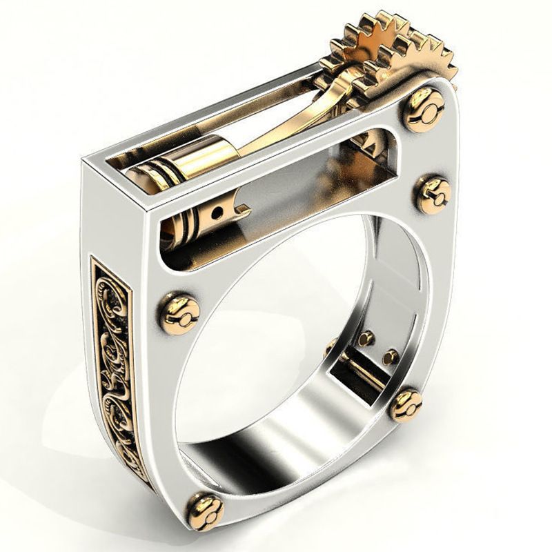 New Geometry Mechanical Two-color Unisex Ring European And American Jewelry