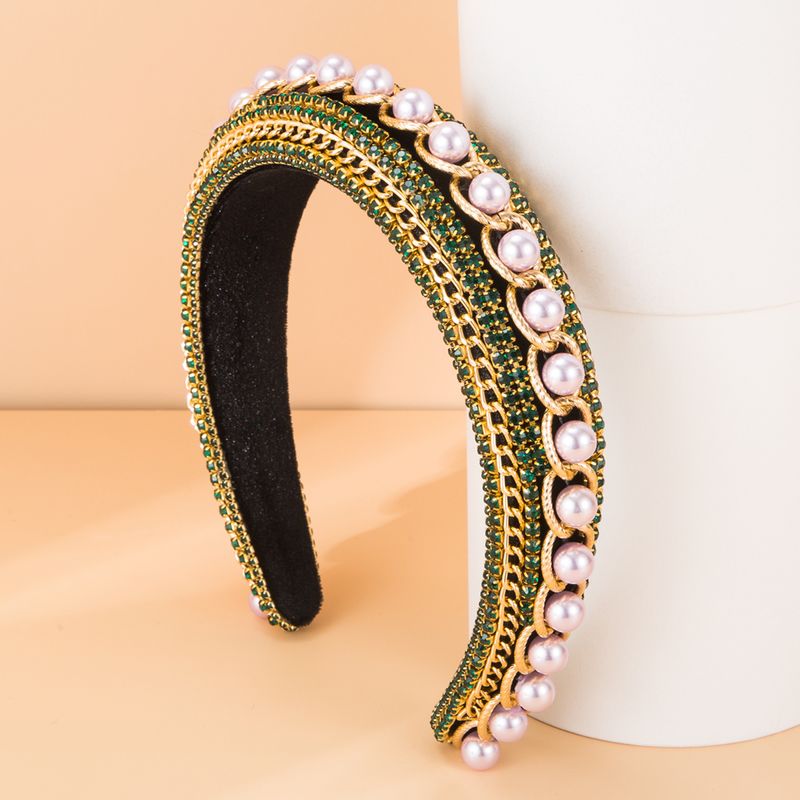 Diadema De Diamantes De Imitación De Perlas Trenzadas Con Cadena Geométrica De Moda