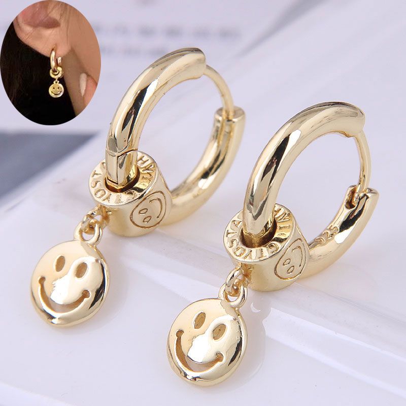 Fashion Metal Simple Golden Smiley Elegant Copper Ear Buckle Earrings
