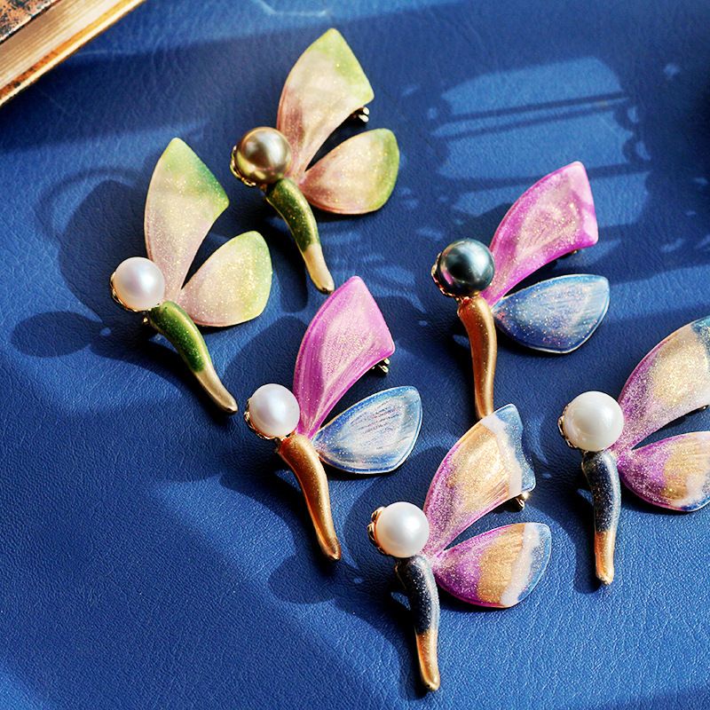 Sandblasted Enamel Color Glaze Natural Freshwater Pearl Butterfly Brooch Pin