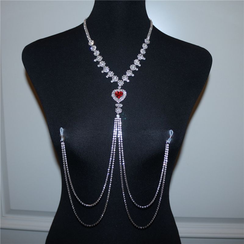 European And American Rhinestone Chain Fashion Heart-shaped Crystal Bra Body Chain