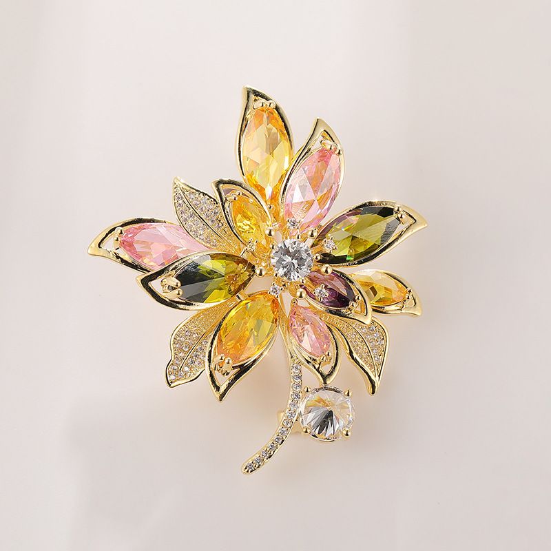 Broche De Flor De Circón De Cobre De Cristal De Color Mezclado Del Tigre