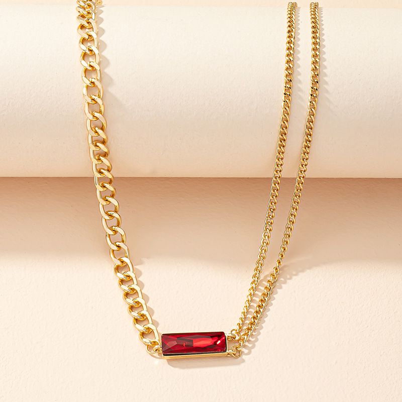 Red Crystal Gemstone Necklace Female Hip-hop Sweater Chain Wholesale