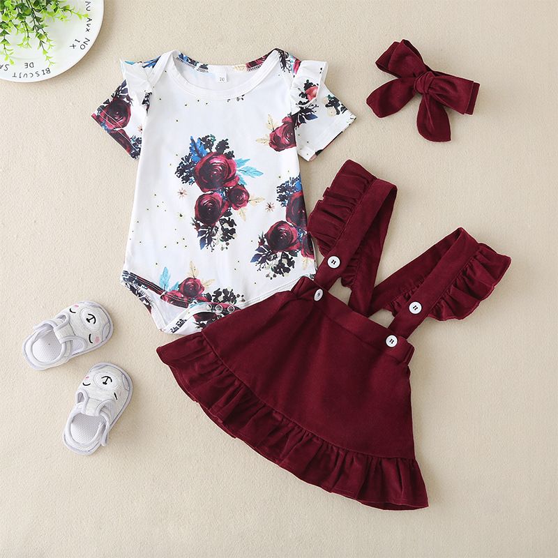 Sommer Neue Baby Mädchen Mode Kurzärmelige Top Rock Anzug Blumendruck Zweiteiliges Set