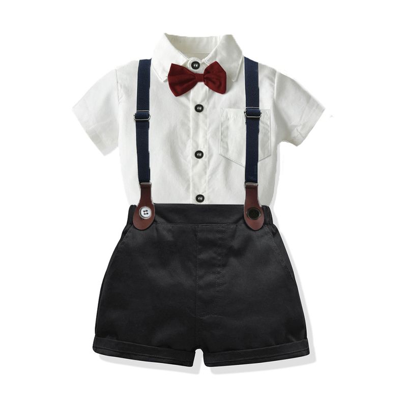 Kid Overalls Shorts Suit Bow Tie Pure White Shirt Two-piece Suit