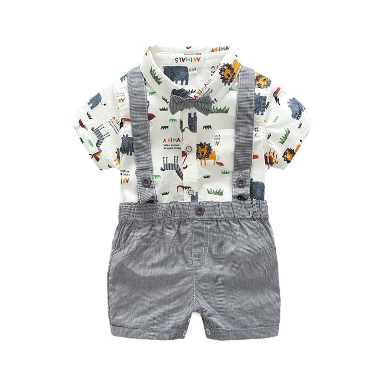 Summer Printing Boys Short-sleeved Hip Romper Overalls Suit