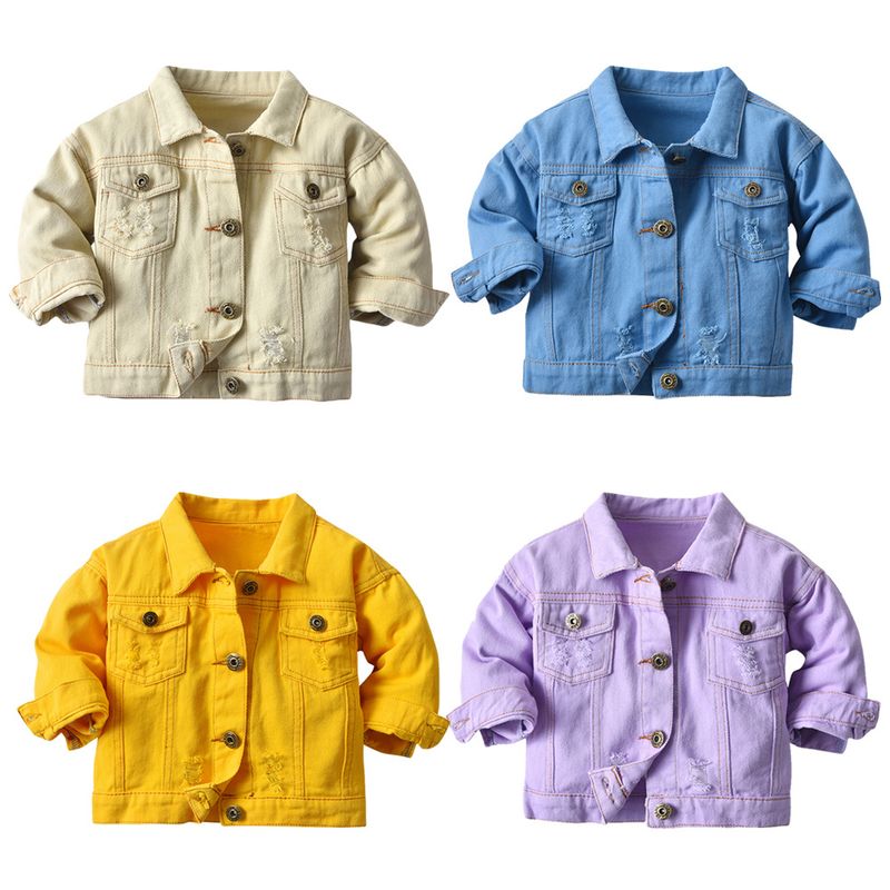 Lässige Jeansjacke Für Kinder, Neue Einfarbige, Langärmlige Jacke Mit Zerrissenem Revers