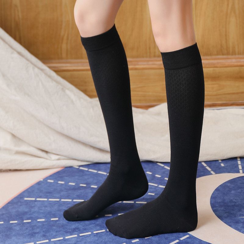 Frühlings- Und Sommer-wadensocken Für Damen Mit Netznähten, Einfarbige Knielange Baumwollsocken