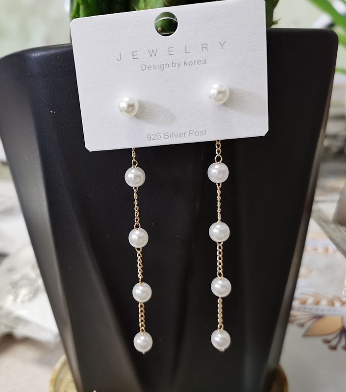 Korean Long Pearl Chain Earrings Tassel Pearl Fashion Earrings