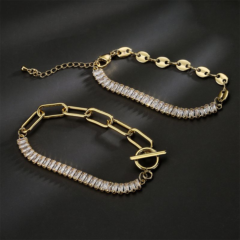 Fashion T Square Zircon Pig Nose Bracelet Copper Jewelry