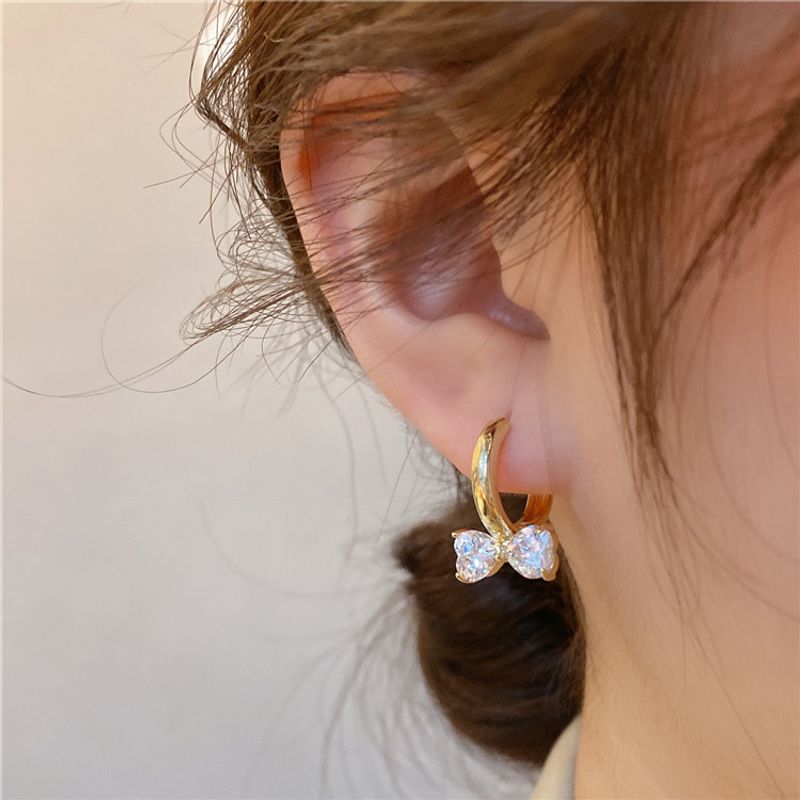 Fashion Bow Zircon Geometric New Copper Earrings