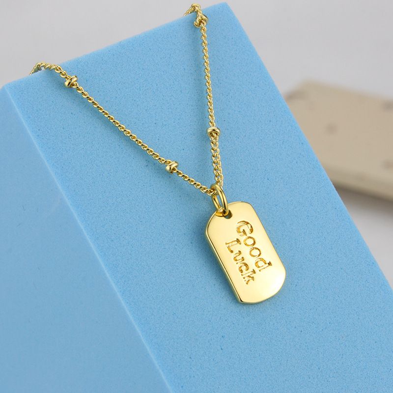 New Glossy Letter Copper Gold-plated Square Tag Necklace