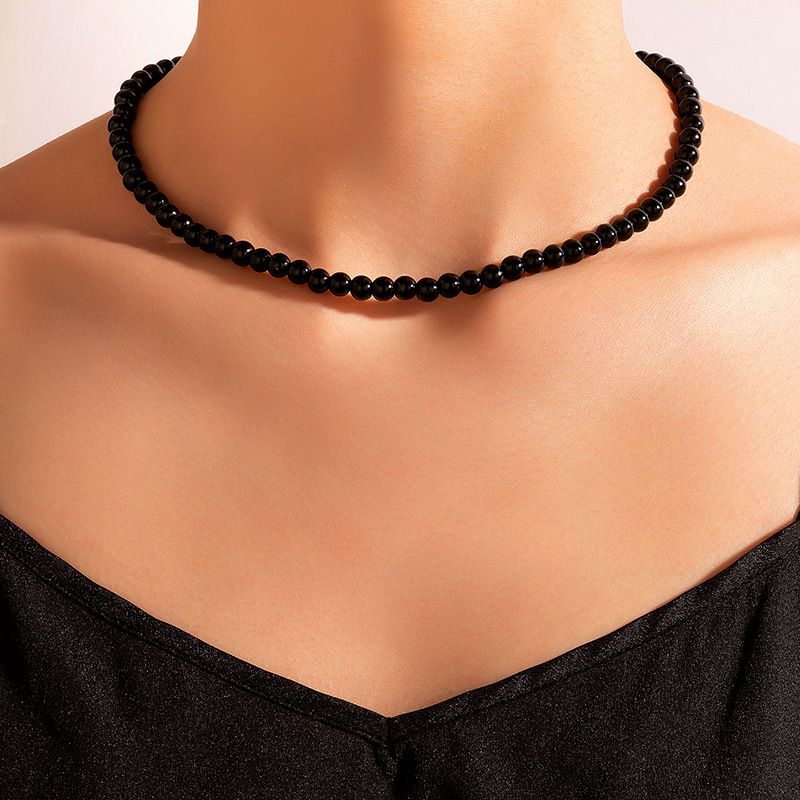 Joyería De Moda, Collar De Una Sola Capa Con Cuentas Negras, Cadena De Clavícula Geométrica