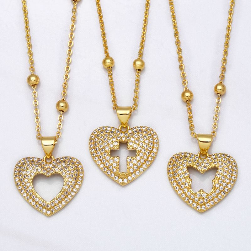 Simple Zircon Necklace Heart-shaped Hollow Cross Butterfly Pendant Clavicle Chain