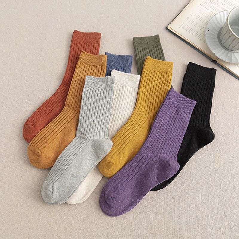 Pure Color Long Tube Cotton Cute Rib Mouth Candy Color Cotton Socks
